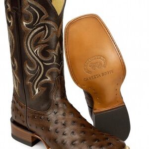 Brown Leather Ostrich Cowboy Boots